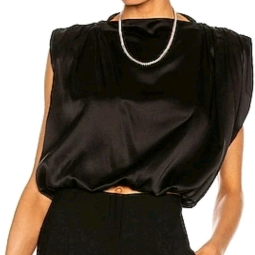 The Sei Champagne Silk Cropped Top Size 6